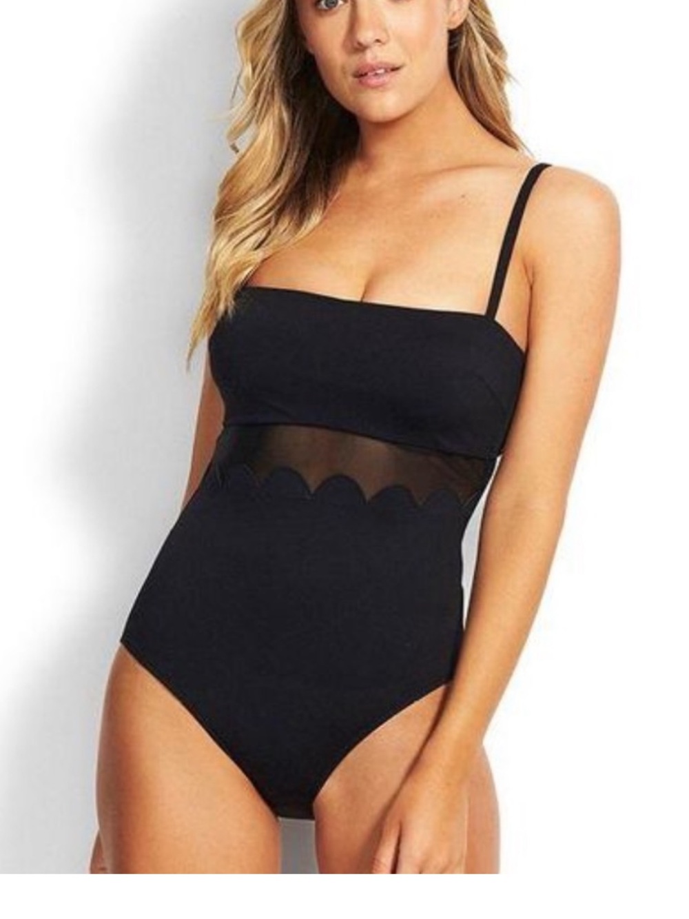 NWT Seafolly Petal Edge Scallop‎ Black One Piece Swimsuit Size 16DD
